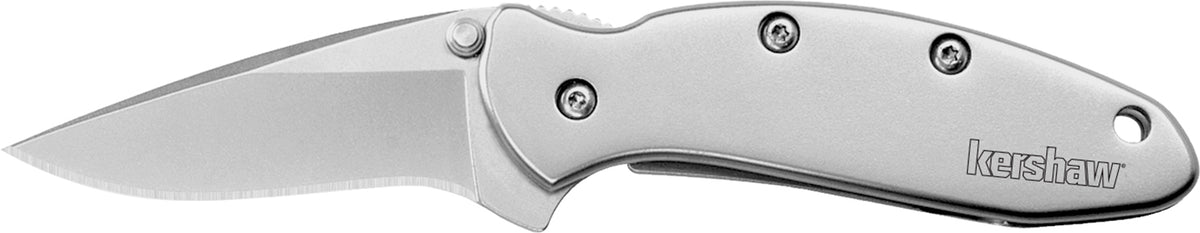 Kershaw 1600 Chive Assisted Opening Folder 1.90" Drop Point 420HC Bead Blasted Blade, Stainless Steel Handle