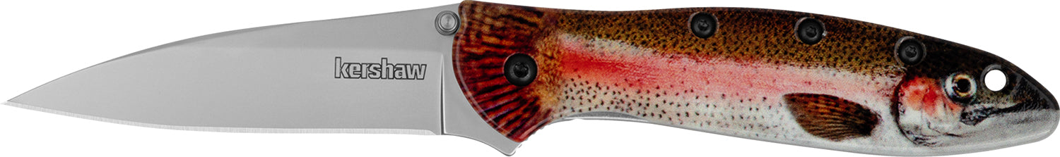 Kershaw 1660TROUT Leek Rainbow Trout Assisted Opening Folder 3" Drop Point 14C28N Blade, Aluminum Handle w/UFI Coating