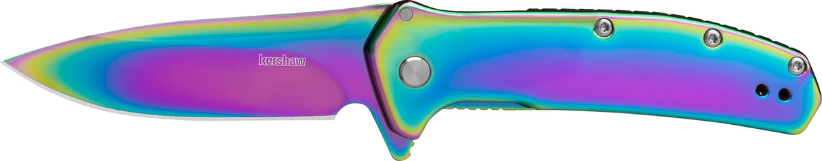 Kershaw 2044RBW Outcome Assisted Opening Folder 2.80" Drop Point 8Cr13MoV Rainbow PVD Blade, Stainless Handle