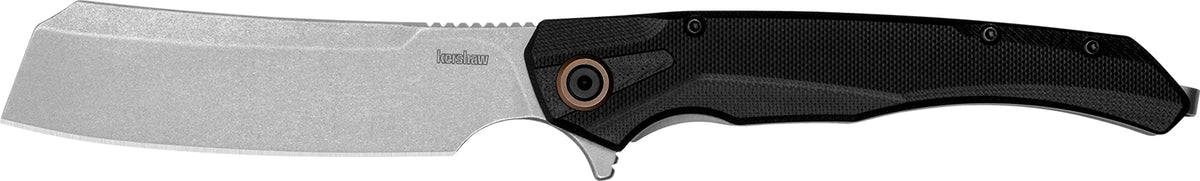Kershaw Strata Cleaver 4" Folding Knife, Stonewashed D2 Steel Blade, Black G10/Stainless Handle