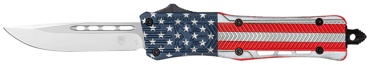 CobraTec CTK-1 Small 2.75" OTF Knife Drop Point Plain D2 Blade Patriotic Flag Cerakote Handle