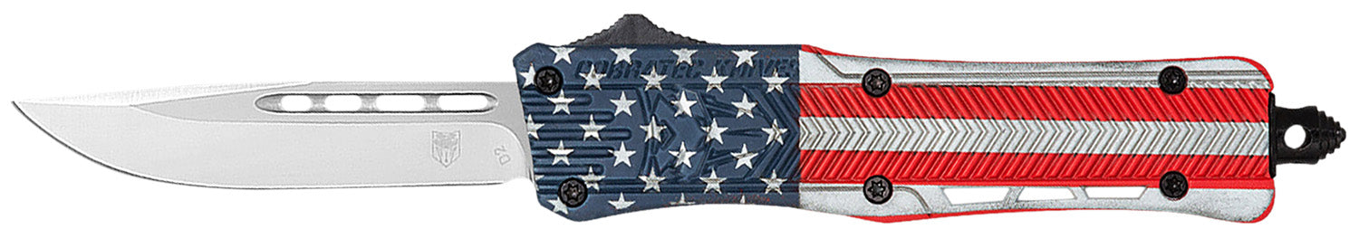 CobraTec CTK-1 Small 2.75" OTF Knife Drop Point Plain D2 Blade Patriotic Flag Cerakote Handle