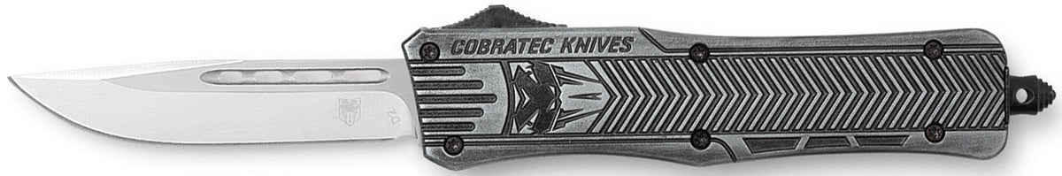CobraTec CTK-1 Medium 3" OTF Knife Drop Point Plain Stonewashed D2 Steel Blade Black Aluminum Handle