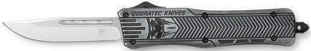 CobraTec CTK-1 Medium 3" OTF Knife Drop Point Plain Stonewashed D2 Steel Blade Black Aluminum Handle