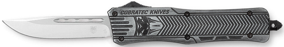 CobraTec CTK-1 Medium 3" OTF Knife Drop Point Plain Stonewashed D2 Steel Blade Black Aluminum Handle