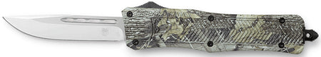 CobraTec CTK-1 Medium 3" OTF Knife Drop Point Plain D2 Blade Woodland Camo Alloy Handle
