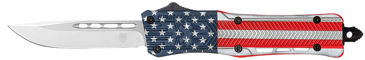 CobraTec CTK-1 Medium 3" OTF Knife Drop Point Plain D2 Blade Patriotic Flag Cerakote Alloy Handle