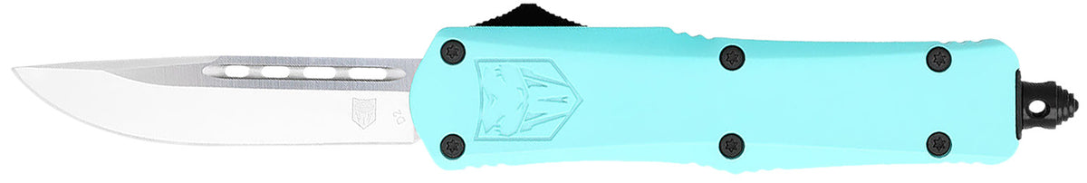 CobraTec FS-3 Small 2.75" OTF Ambidextrous Knife Drop Point D2 Blade Mint Blue Handle
