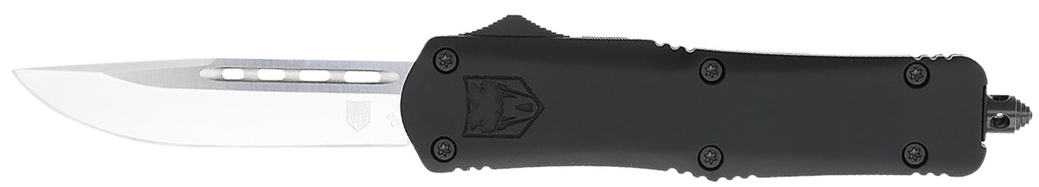 CobraTec FS-3 Medium 3" OTF Ambidextrous Knife Drop Point D2 Blade Black Aluminum Handle