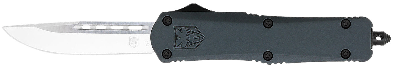 CobraTec FS-3 Medium 3" OTF Ambidextrous Knife Drop Point D2 Blade Gray Aluminum Handle