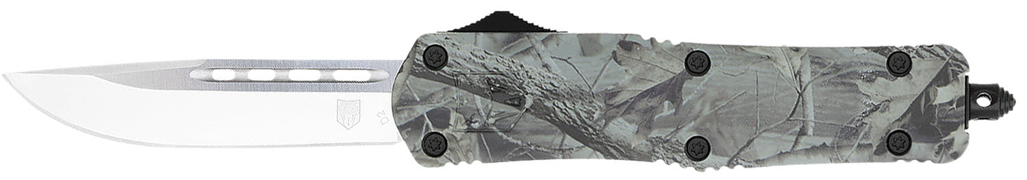 CobraTec FS-3 Medium 3" OTF Ambidextrous Knife Drop Point D2 Blade Woodland Camo Handle
