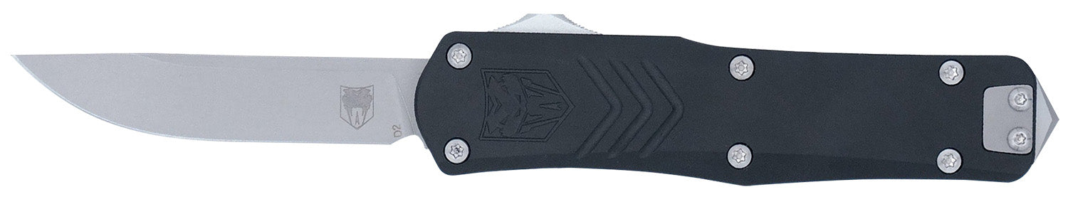 CobraTec FS-X Generation III Small OTF Knife 2.75" Stonewashed D2 Drop Point Blade Black Handle