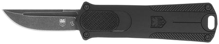 CobraTec 952 CA Legal OTF Knife 1.75" Stonewashed D2 Drop Point Blade Black Anodized Alloy Handle