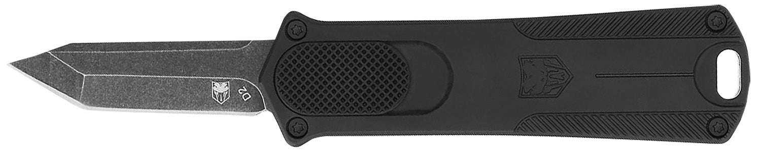 CobraTec 952 CA Legal OTF Tanto Knife 1.75" Stonewashed D2 Blade Black Anodized Alloy Handle