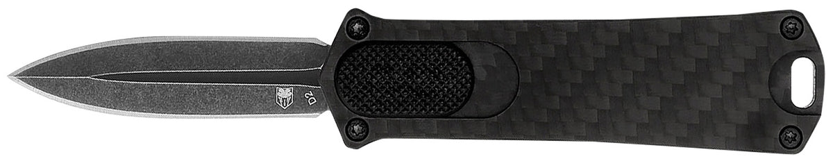 CobraTec 952 OTF Dagger Knife 1.75" Stonewashed D2 Blade Black Anodized Handle