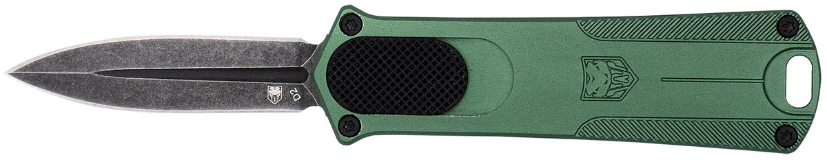 CobraTec 952 OTF Dagger Knife 1.75" Stonewashed D2 Blade OD Green Anodized Handle