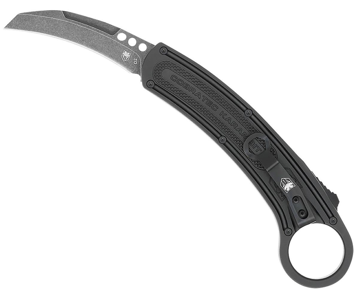CobraTec CTBKRH Karambit Auto OTF 2.75" Plain D2 Steel Blade 5.88" Black Anodized Aluminum Handle Finger Ring