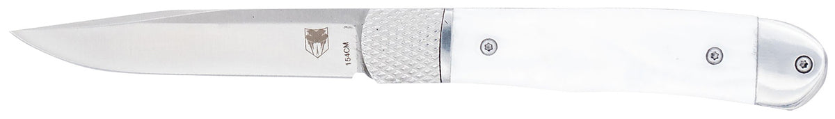 CobraTec Knives Trapper 3.13" Folding Hidden Release 154CM SS Blade White Abalone Scales Pocket Clip