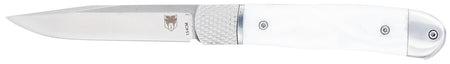 CobraTec Knives Trapper 3.13" Folding Hidden Release 154CM SS Blade White Abalone Scales Pocket Clip