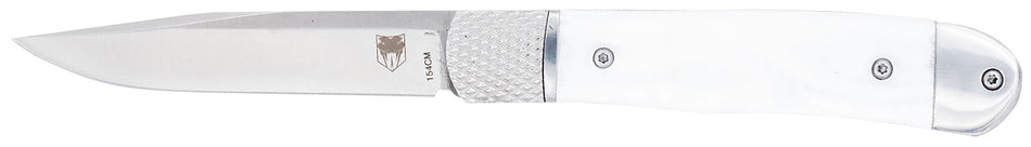 CobraTec Knives Trapper 3.13" Folding Hidden Release 154CM SS Blade White Abalone Scales Pocket Clip