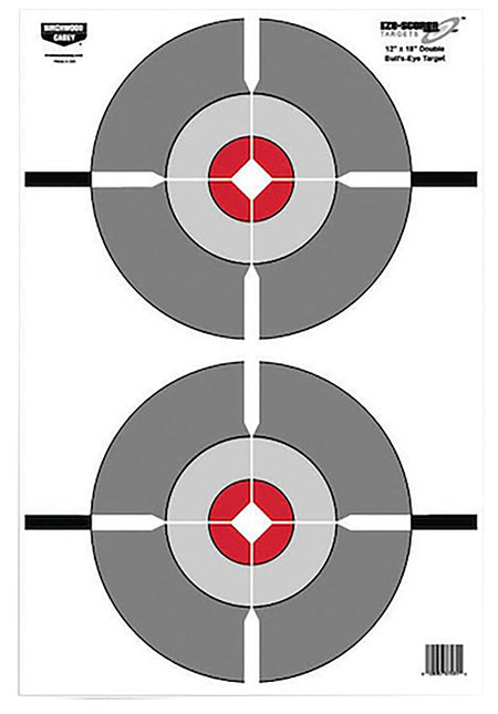 Birchwood Casey BC-37207 Double Bullseye EZE-Scorer Hanging Paper Target 12"x18" 10 Pack Gray/Red