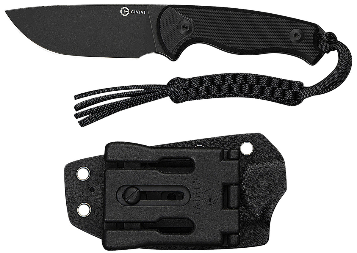 Civivi C23094-1 Timberbark 3.20" Fixed Blade Drop Point Stonewashed 14C28N Black G10 Handle with T-Clip and Sheath