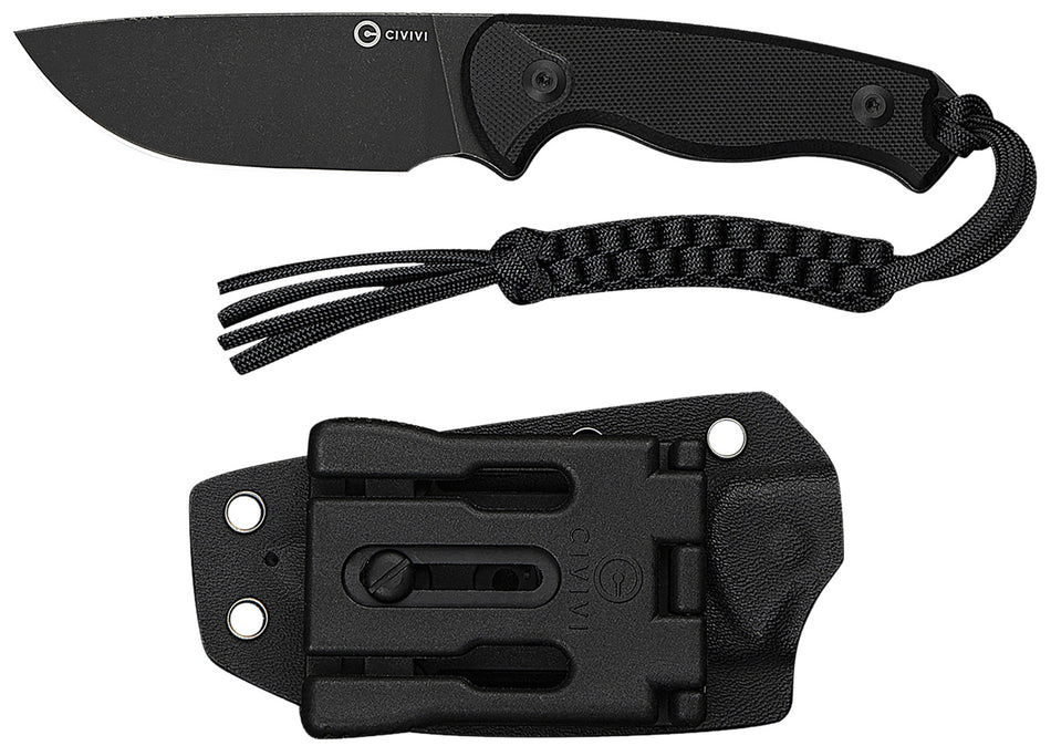Civivi C23094-1 Timberbark 3.20" Fixed Blade Drop Point Stonewashed 14C28N Black G10 Handle with T-Clip and Sheath