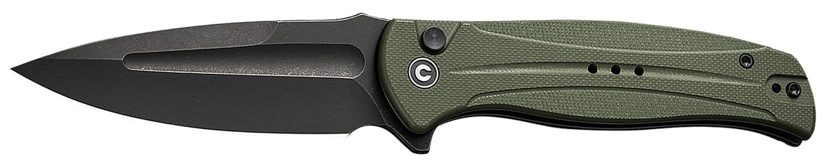 Civivi Knives Incindie 3.48" Folder, Black Stonewashed 14C28N Steel Spear Point, OD Green Textured G10 Handle