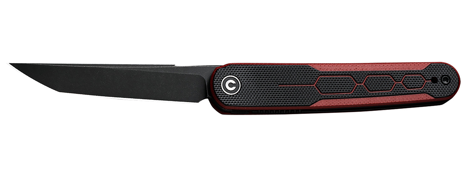 Civivi Knives KwaiQ 2.97" Folder, Black Stonewashed Nitro-V Steel, Black/Burgundy Textured G10 Handle, Button Lock