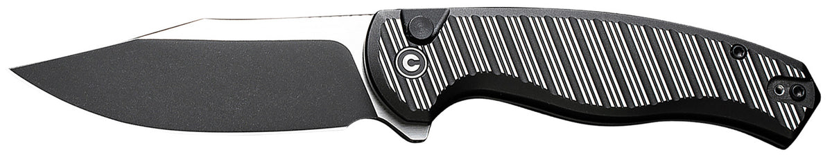 Civivi Knives Stormhowl 3.30" Folder, Black Stonewashed Nitro-V Steel Clip Point, Milled Black Aluminum Handle
