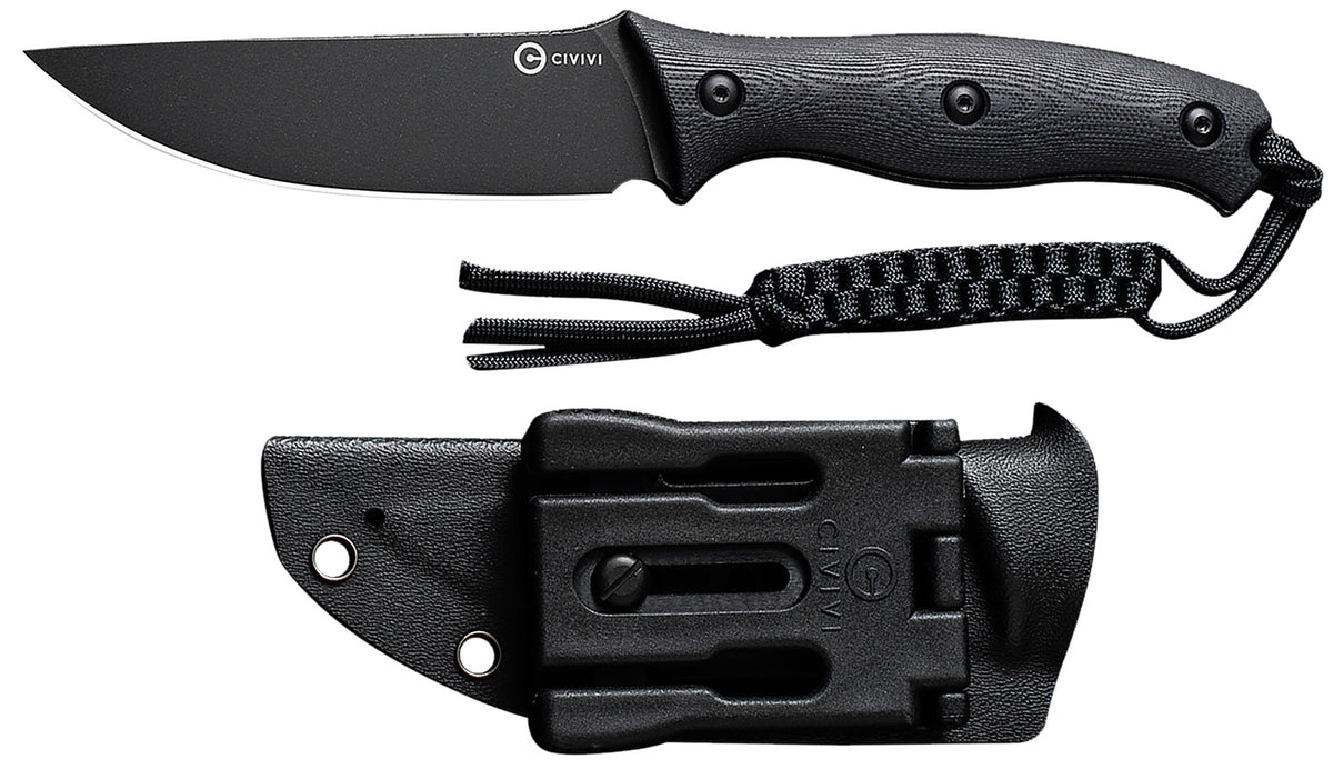 Civivi Knives Stormridge 3.92" Fixed Blade, Black Stonewashed Nitro-V Steel, Black Textured G10 Handle, Kydex Sheath Included