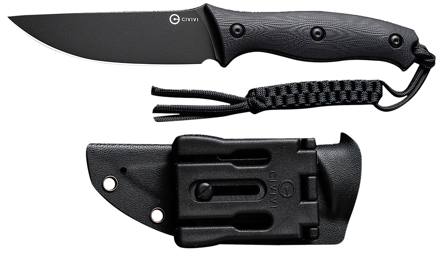 Civivi Knives Stormridge 3.92" Fixed Blade, Black Stonewashed Nitro-V Steel, Black Textured G10 Handle, Kydex Sheath Included