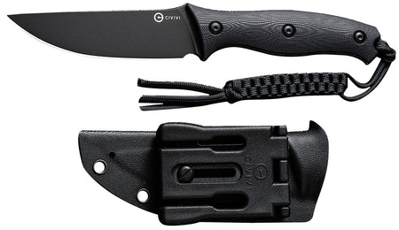 Civivi Knives Stormridge 3.92" Fixed Blade, Black Stonewashed Nitro-V Steel, Black Textured G10 Handle, Kydex Sheath Included