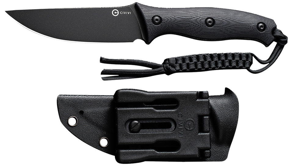 Civivi Knives Stormridge 3.92" Fixed Blade, Black Stonewashed Nitro-V Steel, Black Textured G10 Handle, Kydex Sheath Included
