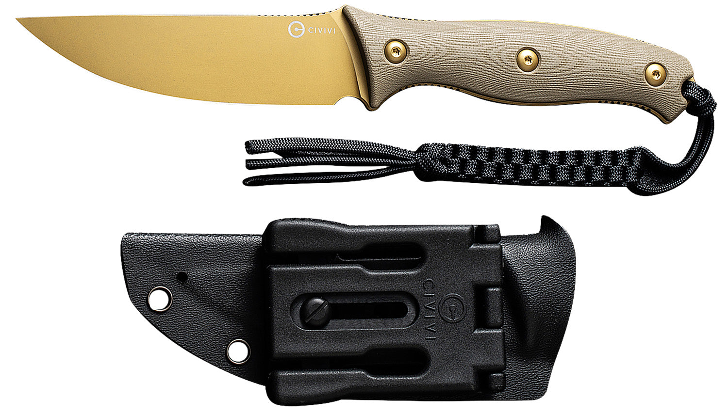 Civivi Knives Stormridge 3.92" Fixed Blade, Desert Tan Stonewashed Nitro-V Steel, Tan Textured G10 Handle, Kydex Sheath Included