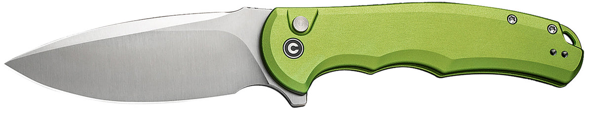 Civivi Knives Praxis 3.75" Folder, Satin Nitro-V Steel Drop Point, Lime Green Aluminum Handle, Button Lock