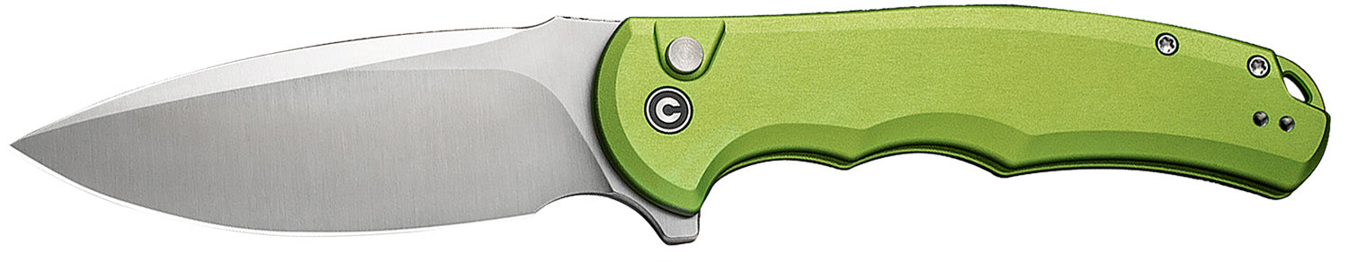 Civivi Knives Praxis 3.75" Folder, Satin Nitro-V Steel Drop Point, Lime Green Aluminum Handle, Button Lock