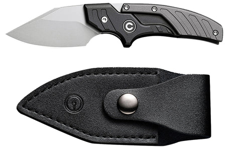 Civivi Knives Typhoeus 2.27" Adjustable Fixed Blade, Stonewashed 14C28N Steel, Black/Gray Textured Aluminum Handle & Leather Sheath