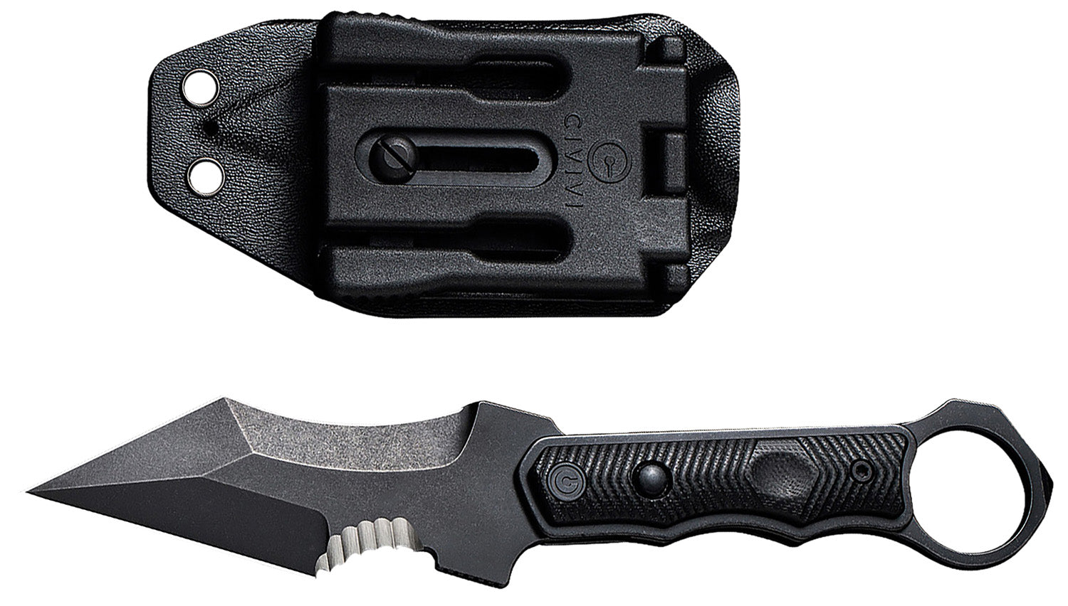 Civivi C20037B-1 Orthrus 3.76" Dual Position Fixed Knife Stonewashed Nitro-V Blade, Black G10 Finger Ring Handle