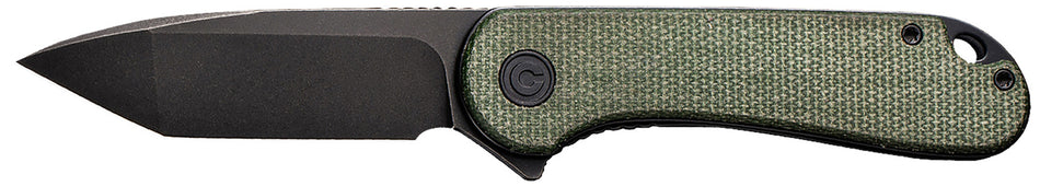 Civivi C907T-E Elementum 2.96" Tanto Flipper Folding Knife Stonewashed D2 Blade, Green Textured Micarta Handle