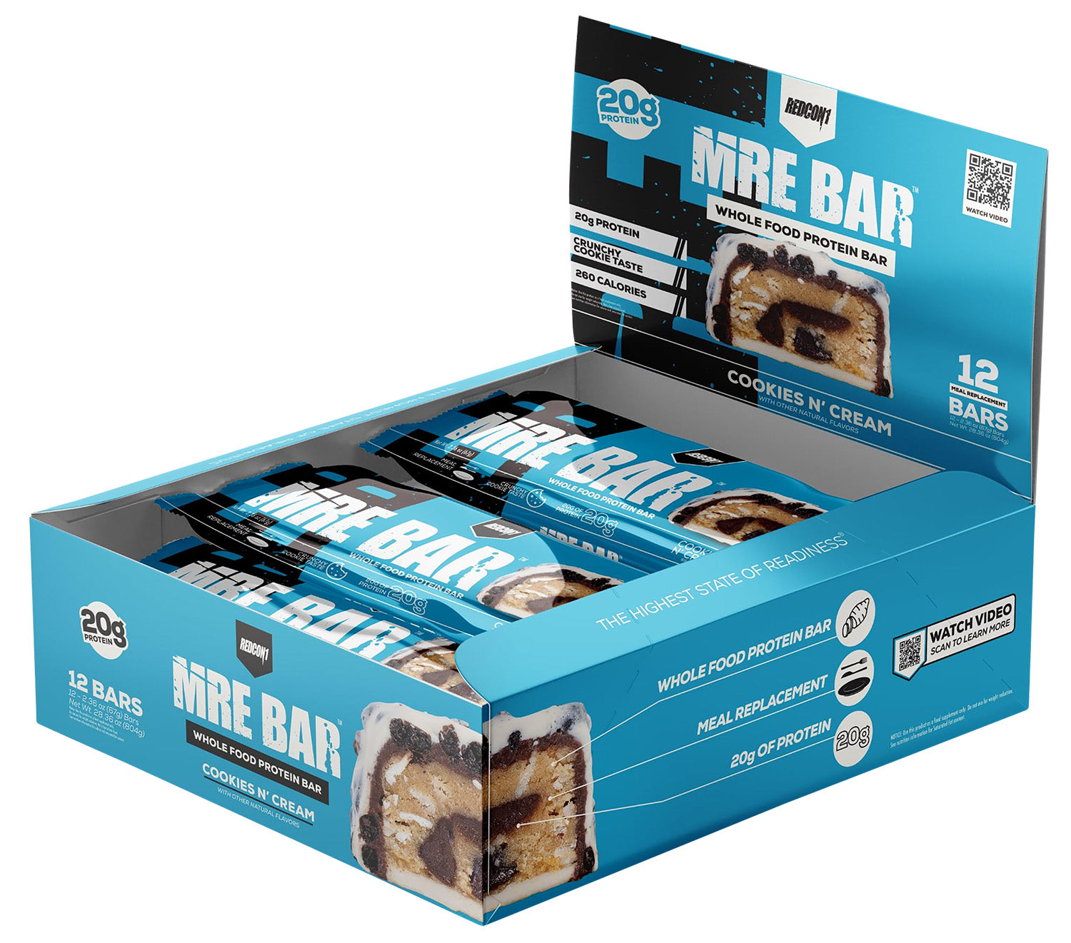 Redcon1 MRE Cookies N Cream Soft Baked Protein Bar 12 Pack