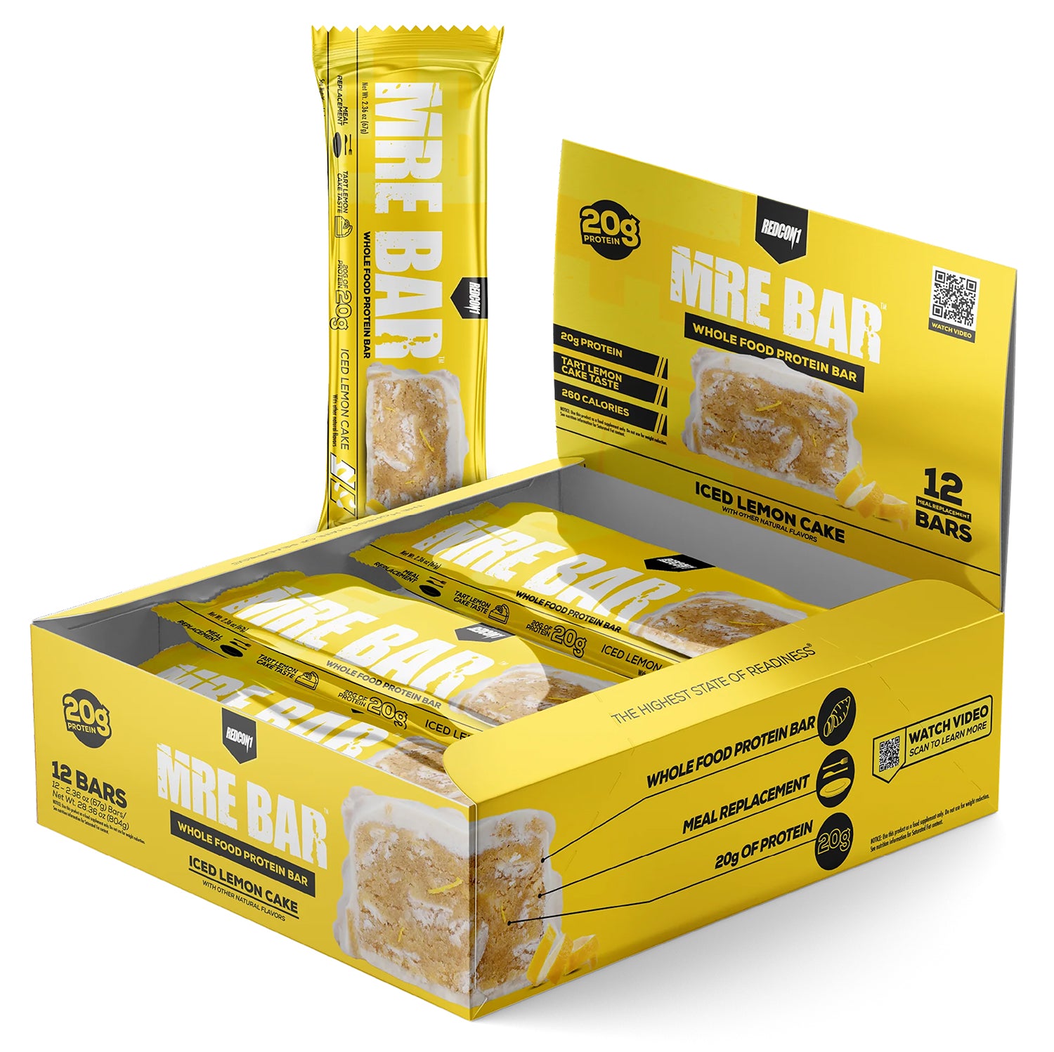 Redcon1 MRE Iced Lemon Cake Soft Baked Protein Bar 12 Pack