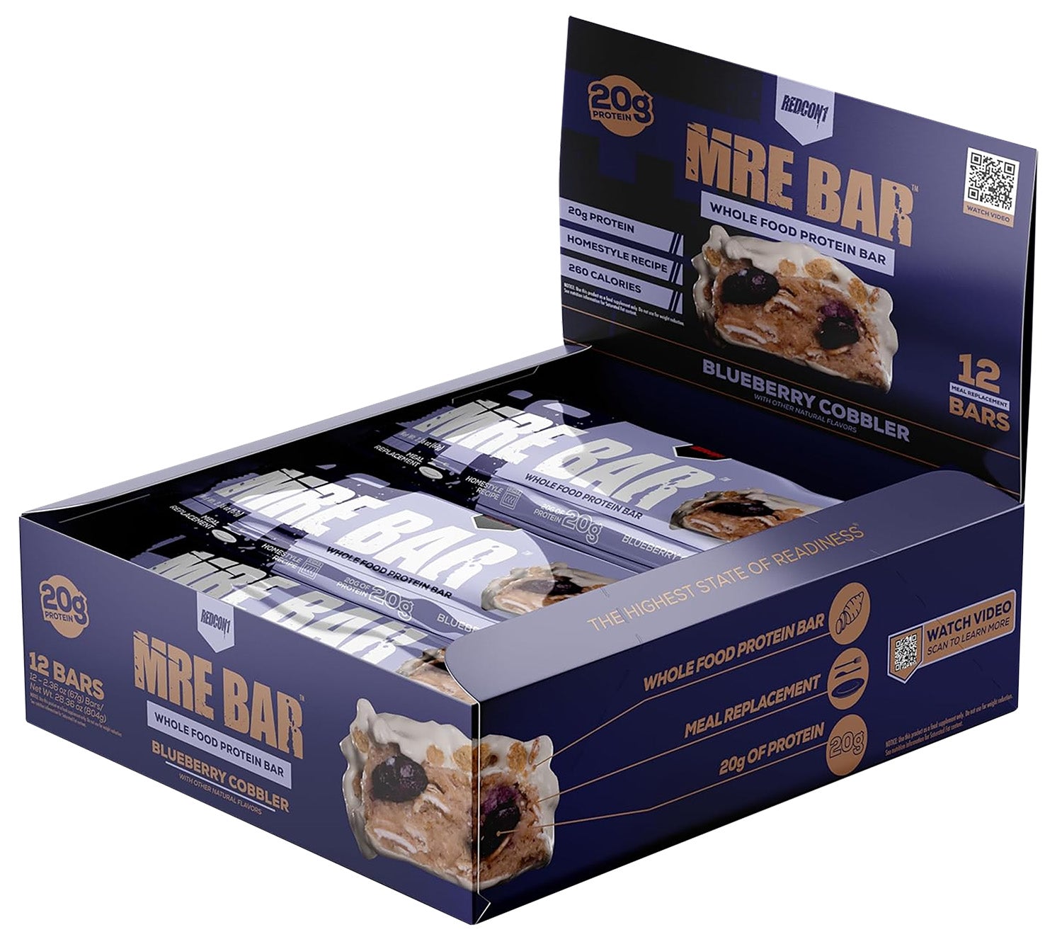 Redcon1 MRE Blueberry Cobbler Soft Baked Protein Bar 12 Pack