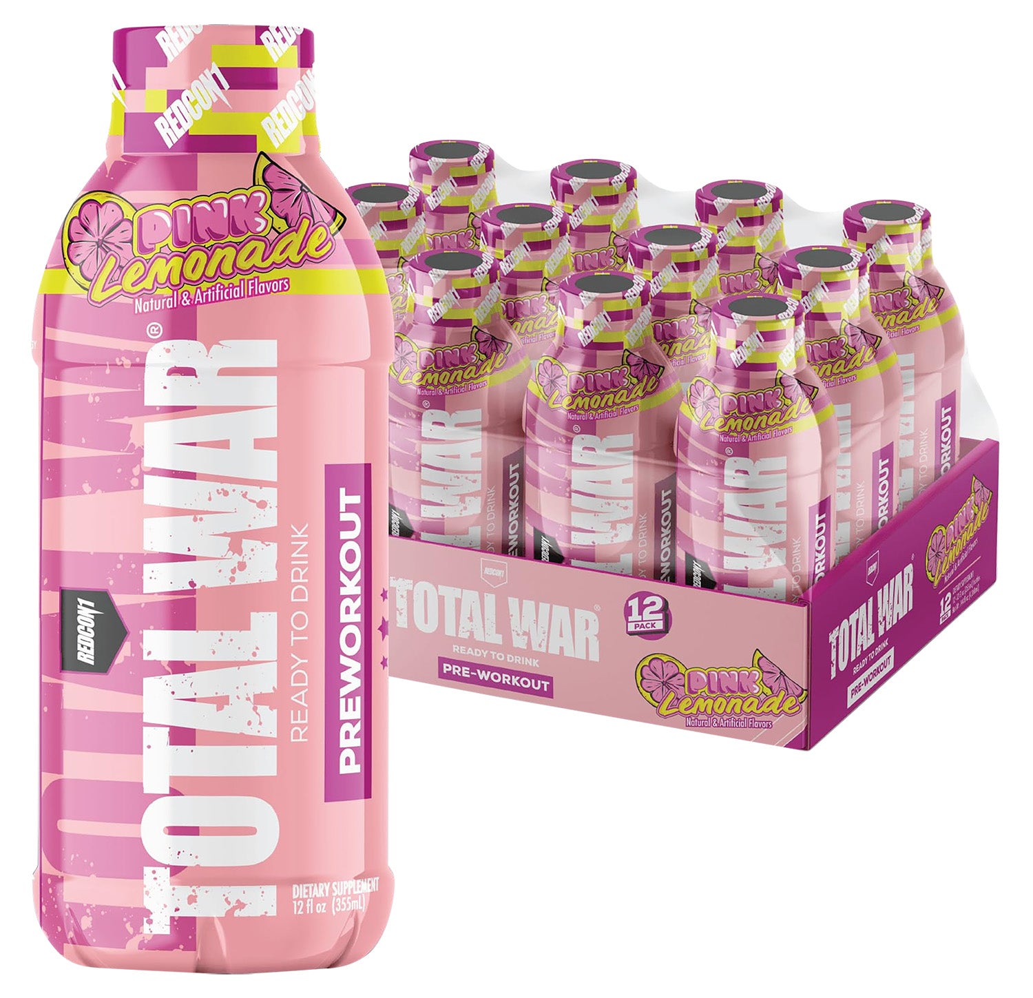 Redcon1 Total War Pink Lemonade RTD Pre-Workout Drink 12 Pack