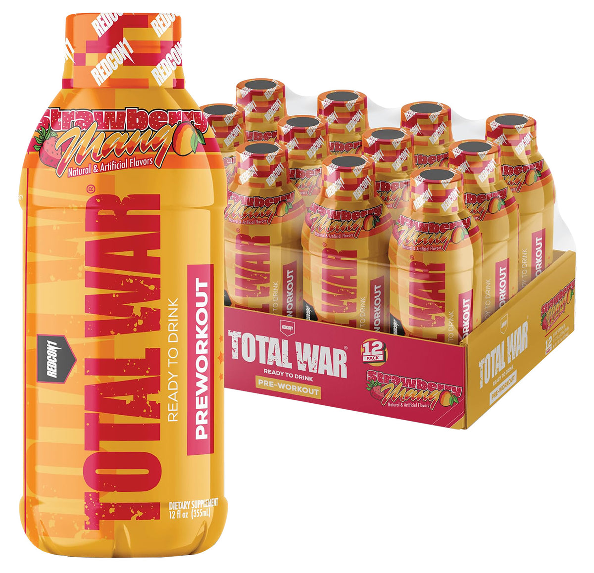 Redcon1 Total War Strawberry Mango RTD Pre-Workout Drink 12 Pack