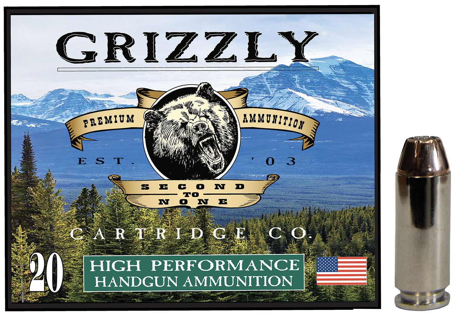 Grizzly Cartridge 10mm Auto  180 grain Jacketed Hollow Point ammunition