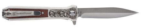 Smith & Wesson 1205011 Unwavered Folding Dagger 3.50" Plain Stonewashed 8Cr13MoV Blade 4.25" Rosewood Stainless Scales Handle