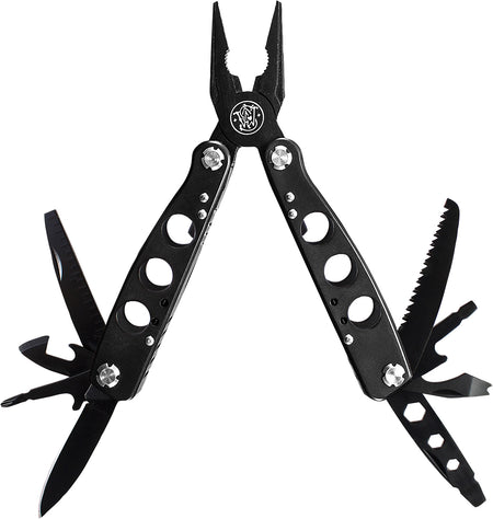 Smith & Wesson SWMT1CP 6.50" Black Multi-Tool with Needle Nose Pliers Can Opener Saw and Hex Wrenches Includes Case