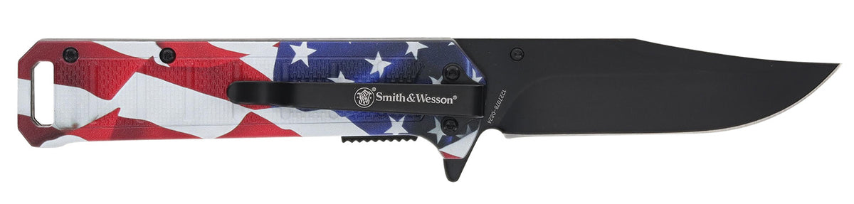 Smith & Wesson America's Heroes 1227078 Folding Knife Set 3.40" Stainless Blade US Flag Handle Bullet Knife Gift Tin