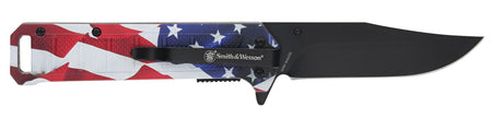 Smith & Wesson America's Heroes 1227078 Folding Knife Set 3.40" Stainless Blade US Flag Handle Bullet Knife Gift Tin